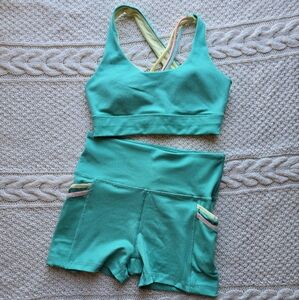 Marika Teal Sports Bra and Shorts Set